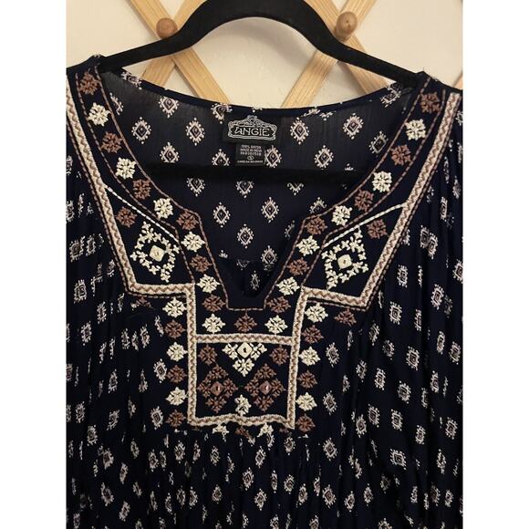 Angie Dress Women's Small Mini Bohemian Tunic Embroidery 3/4 Sleeves - Picture 3 of 6